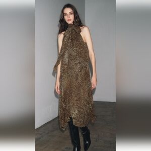 ZARA ZW COLLECTION HALTER ANIMAL PRINT MIDI DRESS ✨️✨️✨️
